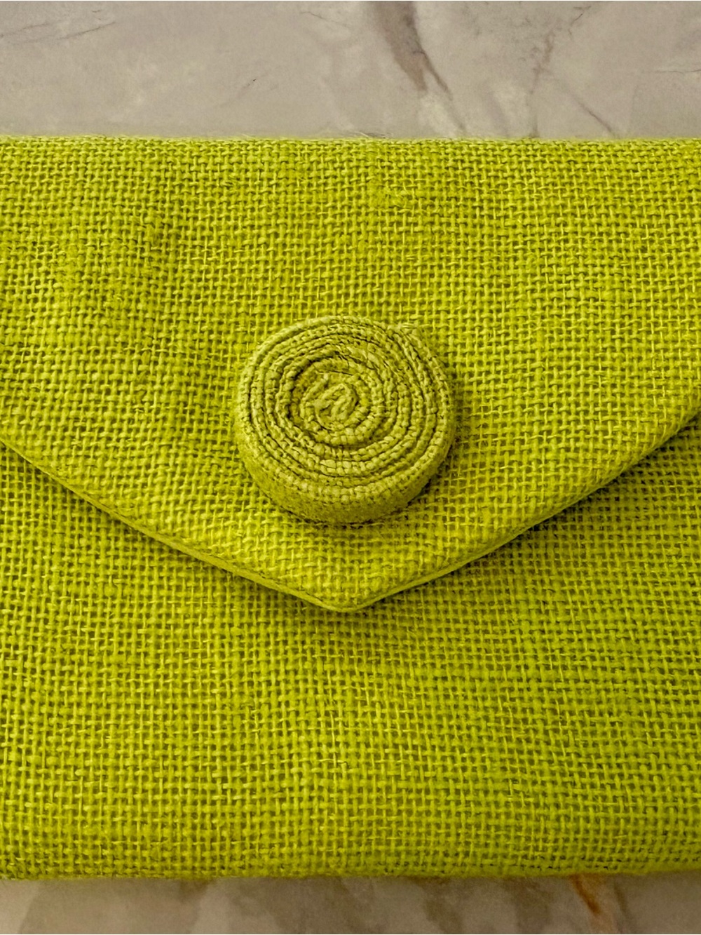 Woven Lime Green Envelope Clutch with Button Detail